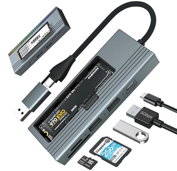 REAGLE-keskitinkotelo NVME SATA M.2 SSD -tallennustilalle USB-C 3.2 M2 sovitintasku