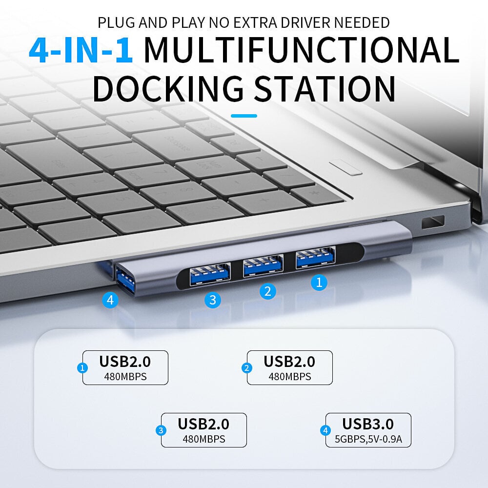 USB-C monitoiminen HUB-asema, 4 in 1 hinta ja tiedot | Adapterit | hobbyhall.fi