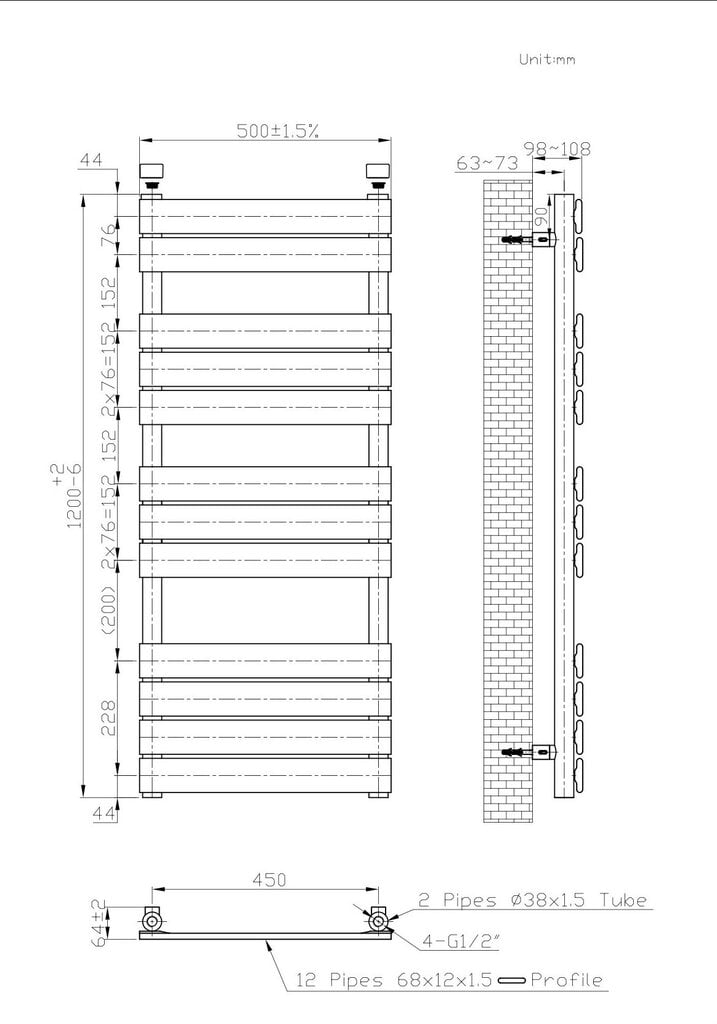 Granitan kylpyhuoneen patteri 50x120cm Lora hinta ja tiedot | Kylpyhuoneen patterit ja pyyhekuivaimet | hobbyhall.fi