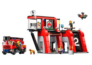 60414 LEGO® City Fire Station with Fire Truck, paloasema paloautolla, 843 palaa hinta ja tiedot | LEGOT ja rakennuslelut | hobbyhall.fi