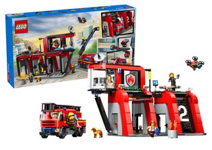 60414 LEGO® City Fire Station with Fire Truck, paloasema paloautolla, 843 palaa hinta ja tiedot | LEGOT ja rakennuslelut | hobbyhall.fi