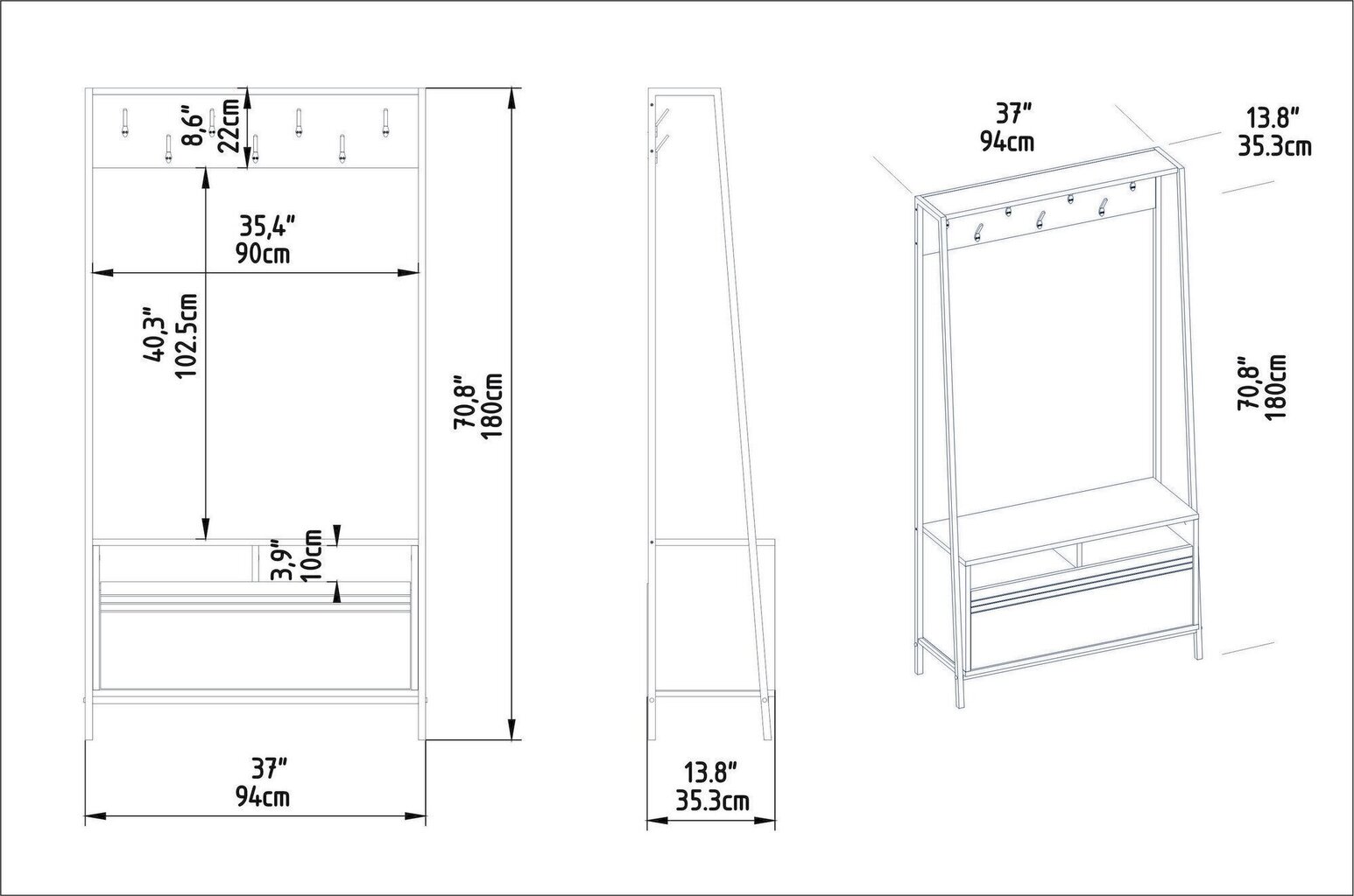 Eteisen setti Kalune Design Devin, valkoinen hinta ja tiedot | Eteisen kalusteryhmät | hobbyhall.fi