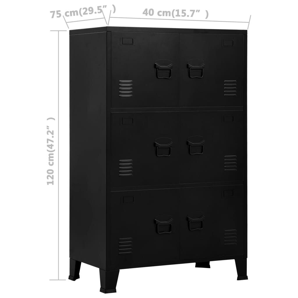 vidaXL Teollinen säilytysarkku musta 75x40x120 cm teräs hinta ja tiedot | Kaapit | hobbyhall.fi