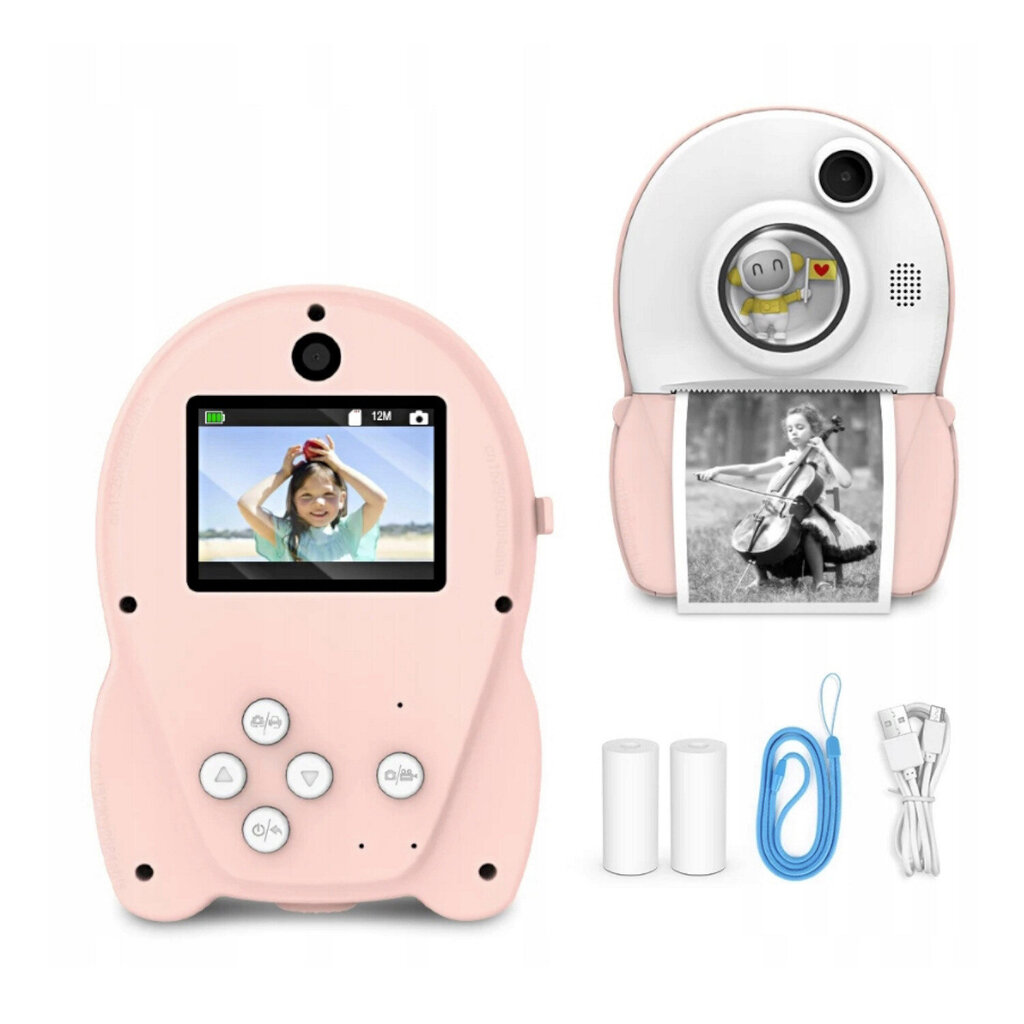 Shona KCP04 2in1 Kids Video/Photo Camera Full HD 1080p ja lämpötulostin + 2kpl rullat Pinkki hinta ja tiedot | Kamerat | hobbyhall.fi