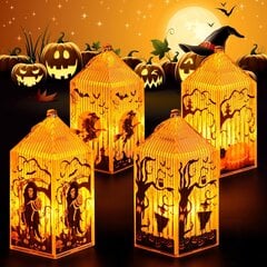 Halloween kynttilälyhdyt 4kpl, kurpitsa, noita, luuranko, variksenpelätin hinta ja tiedot | Juhlakoristeet | hobbyhall.fi