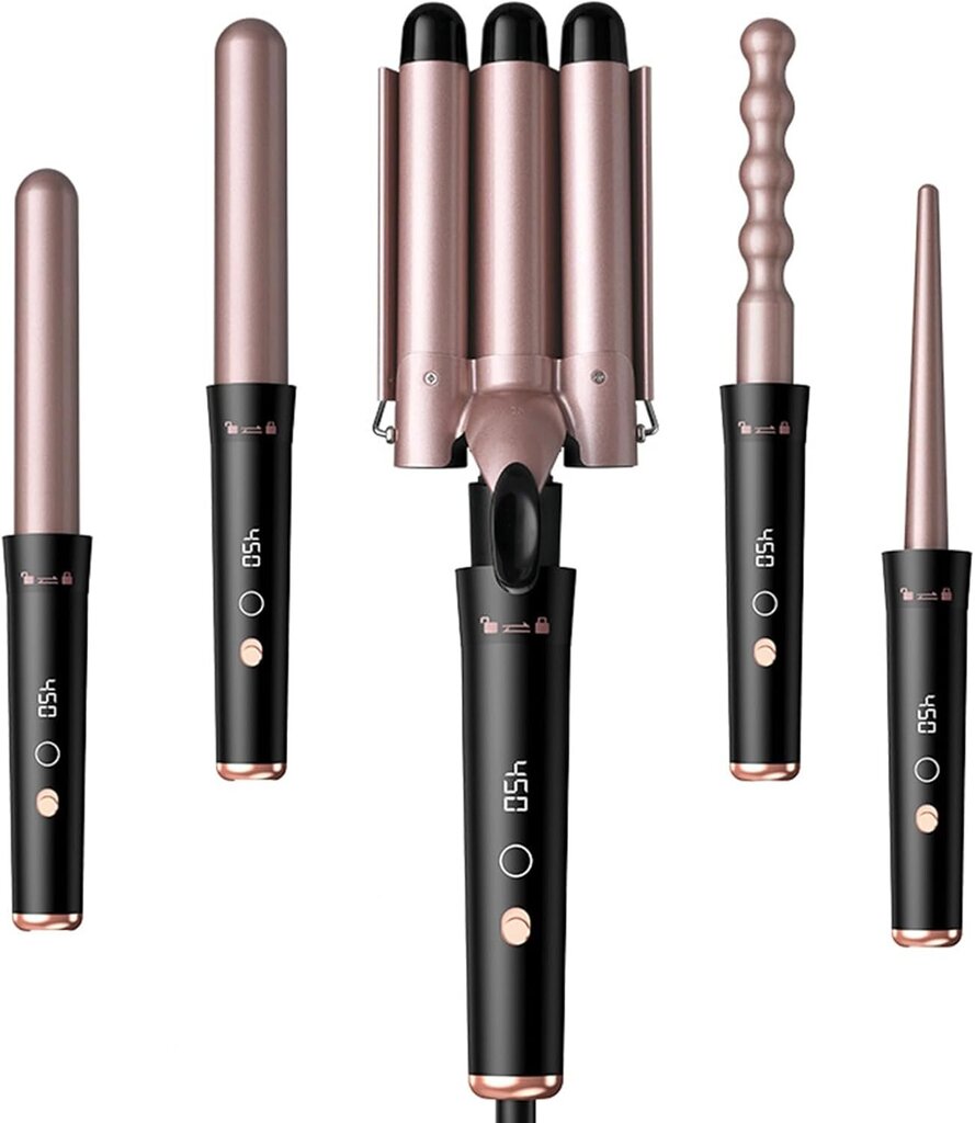 Curling Iron Wand 5 in 1 -kiharrussauvasarja, jossa 5 vaihdettavaa keraamista kiharrinsauvaa, nopeasti lämpenevä hiussauvan kiharrin kaikille hiustyypeille hinta ja tiedot | Suoristusraudat ja kihartimet | hobbyhall.fi