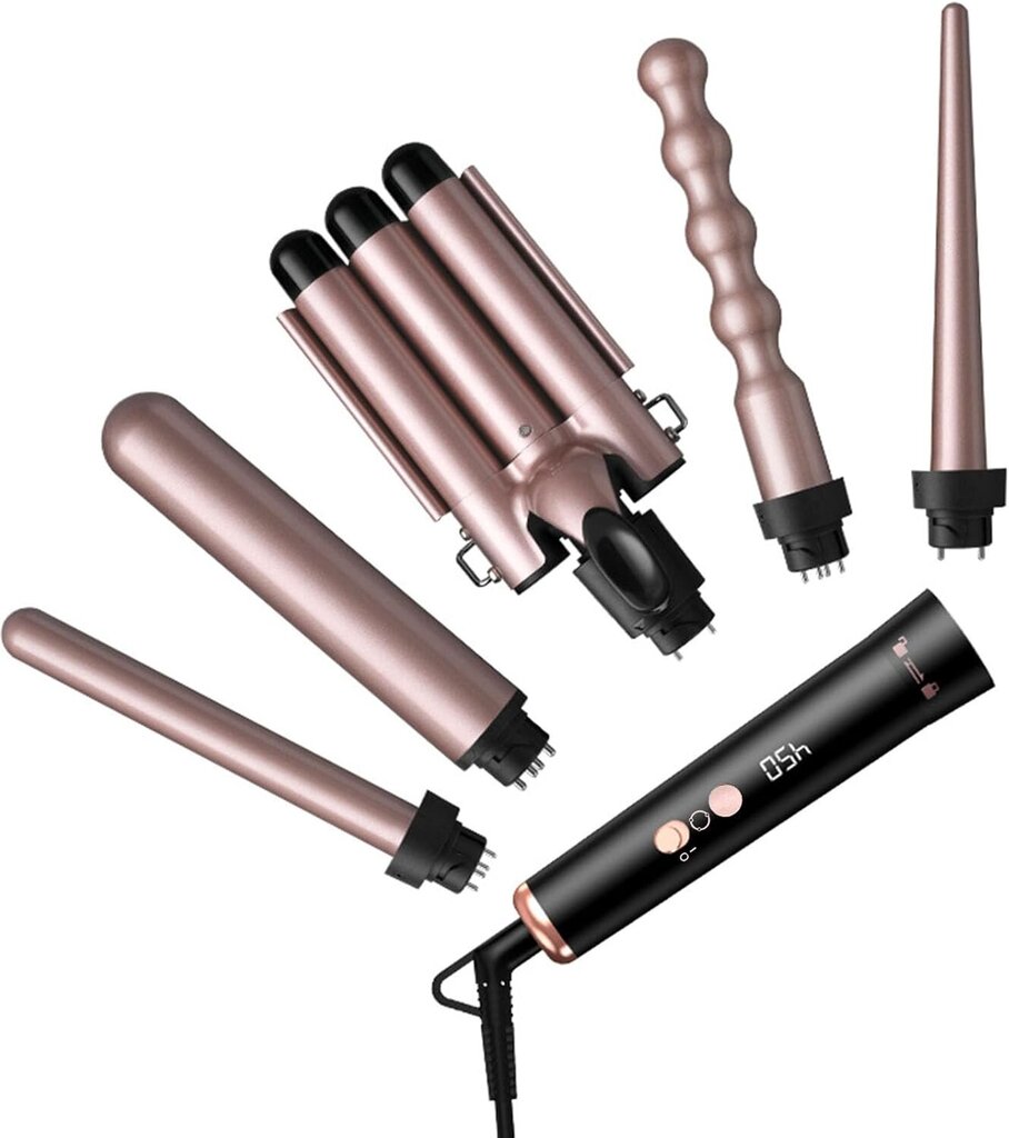 Curling Iron Wand 5 in 1 -kiharrussauvasarja, jossa 5 vaihdettavaa keraamista kiharrinsauvaa, nopeasti lämpenevä hiussauvan kiharrin kaikille hiustyypeille hinta ja tiedot | Suoristusraudat ja kihartimet | hobbyhall.fi