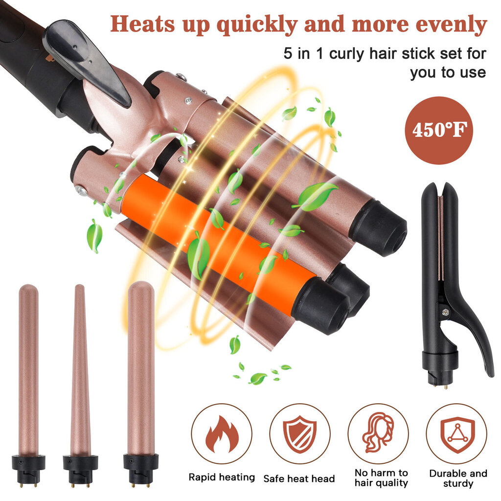 Wand Curling Iron Vaihdettava kolminkertainen kiharrin sauvasarja Kihartaja ja Waver, Curl Hair Styler työkalu hiustyökalulle hinta ja tiedot | Suoristusraudat ja kihartimet | hobbyhall.fi