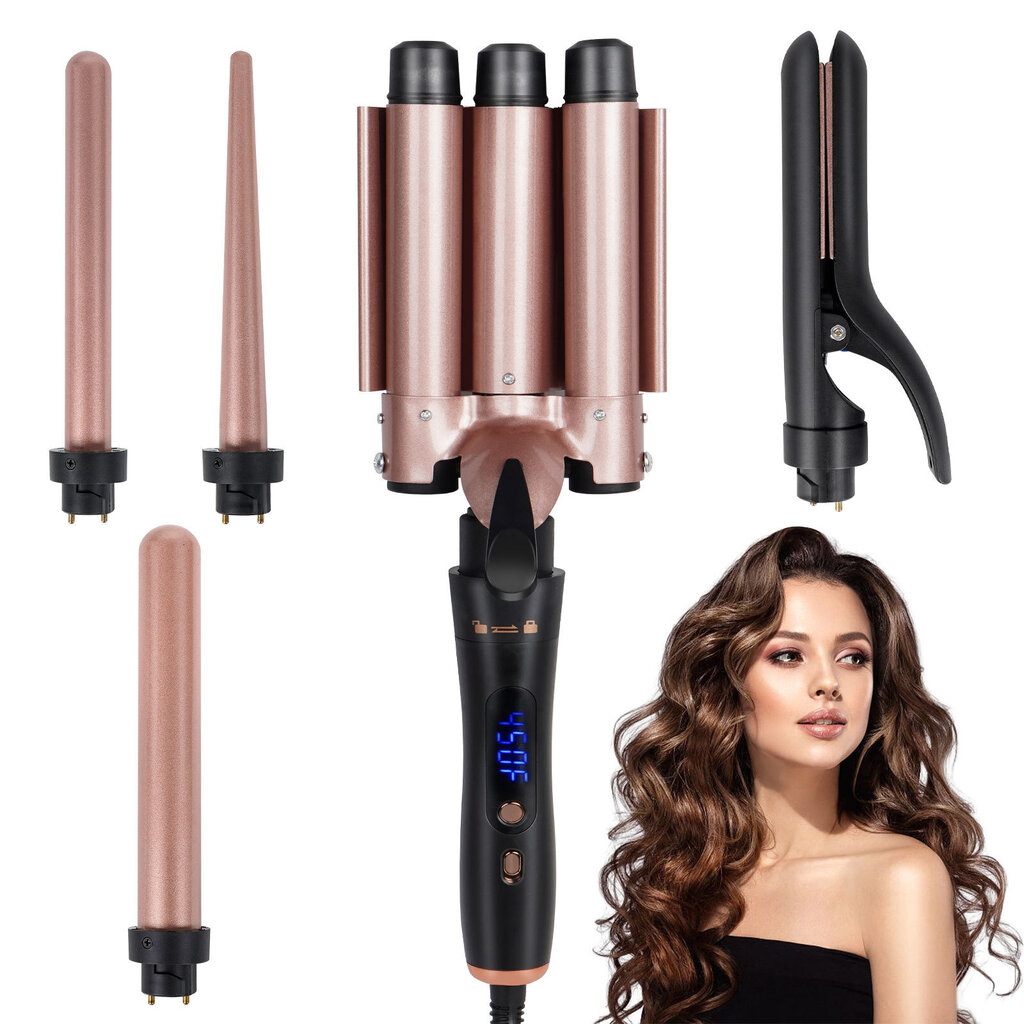 Wand Curling Iron Vaihdettava kolminkertainen kiharrin sauvasarja Kihartaja ja Waver, Curl Hair Styler työkalu hiustyökalulle hinta ja tiedot | Suoristusraudat ja kihartimet | hobbyhall.fi