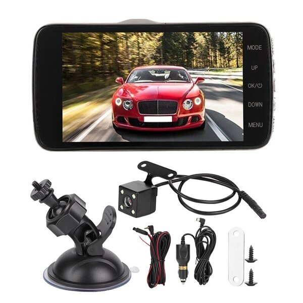 4in 1080P HD Dual Lens Auton ajotallennin Night Vision Dashboard Camera Wide Angel Dash Cam