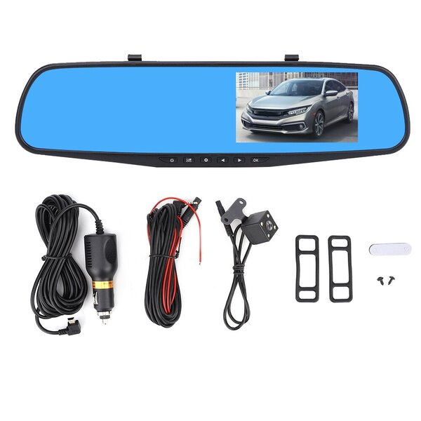 4,3 tuuman Car HD Dash Camera Double Lens Rearview Mirror Ajo-tallennin