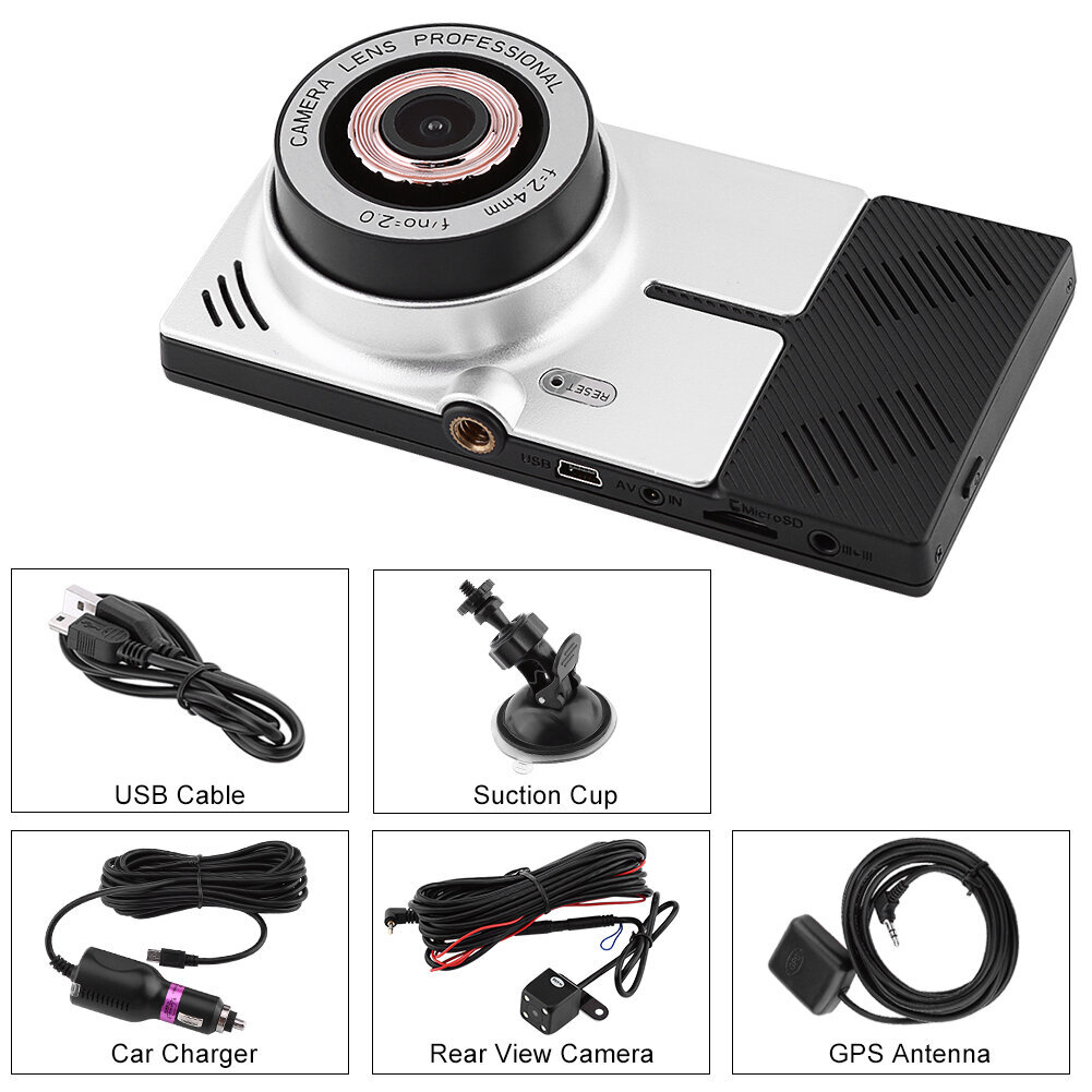 5 tuuman Full HD -auto DVR-kamera videonauhuri 8GB 4-ytiminen Wifi GPS-navigointi Android-järjestelmään hinta ja tiedot | Peruutuskamerat ja peruutustutkat | hobbyhall.fi