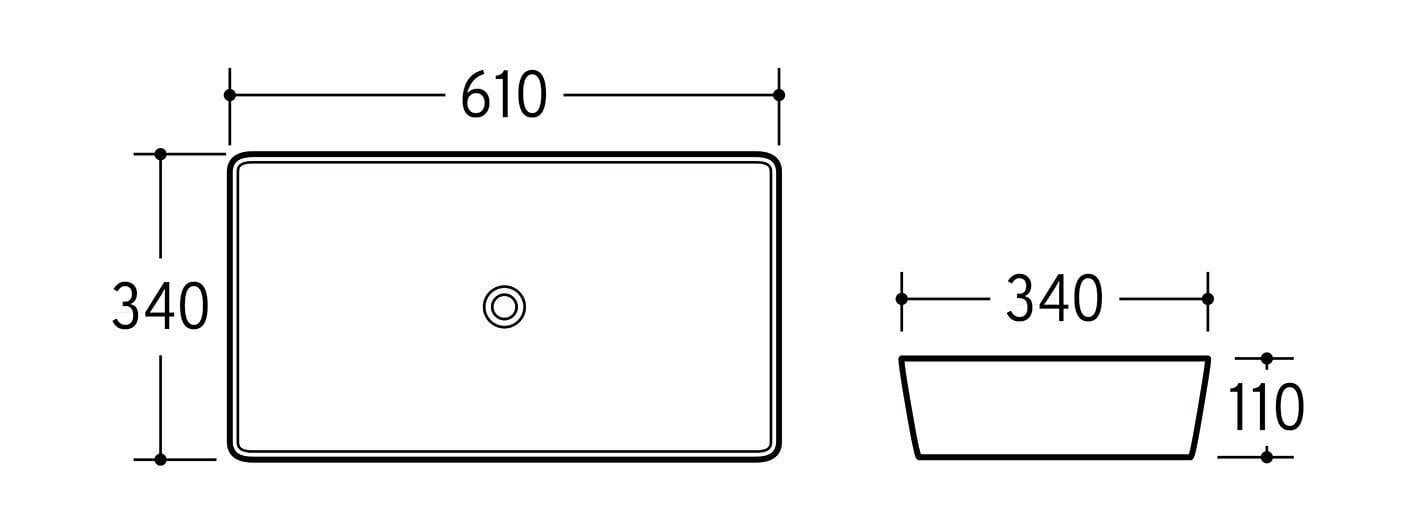 Keraaminen pesuallas pöytätasolle 61 x 34 x 11 cm E-6275, matta musta hinta ja tiedot | Pesualtaat | hobbyhall.fi