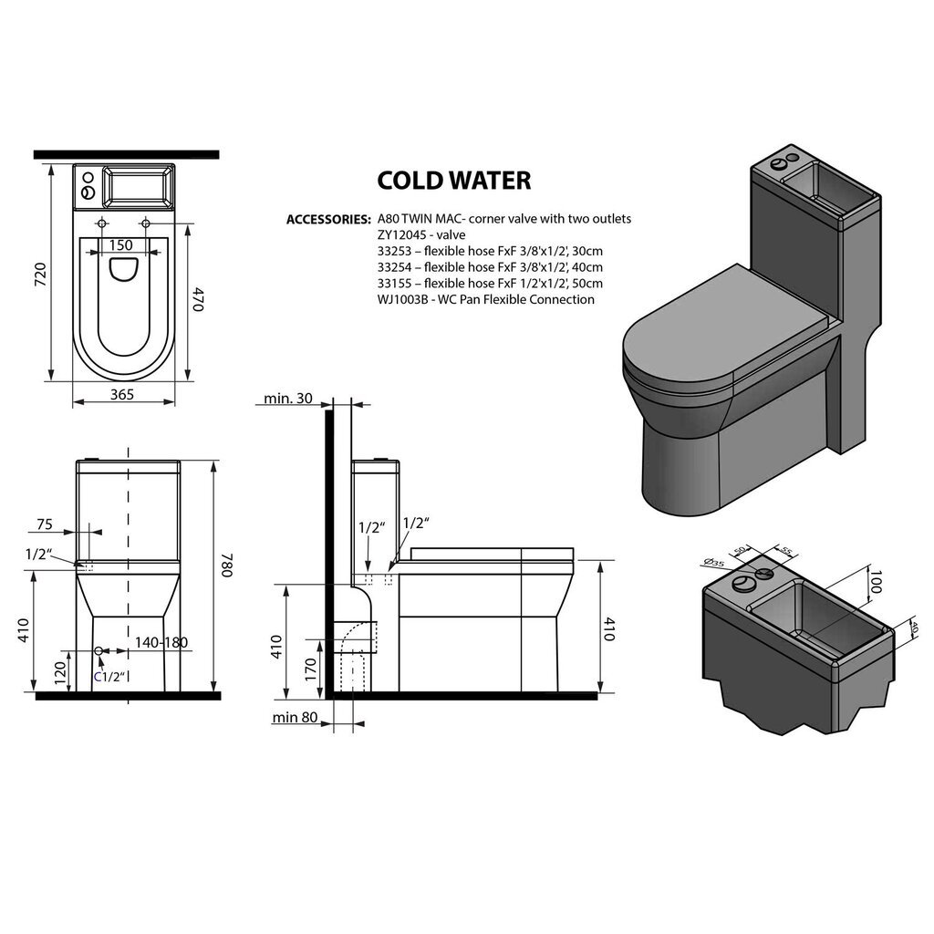 WC-istuin pesualtaalla Hygie 36,5 x 78 x 72 cm Soft Close hinta ja tiedot | WC-istuimet | hobbyhall.fi