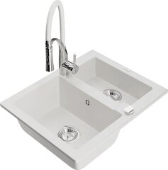 Granitiittinen keittiöallas Mexen Carlos hanalla ja vesilukolla, White/Chrome hinta ja tiedot | Keittiöaltaat | hobbyhall.fi