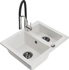 Granitiittinen keittiöallas Mexen Carlos hanalla ja vesilukolla, White/Black/Chrome hinta ja tiedot | Keittiöaltaat | hobbyhall.fi