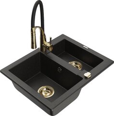 Granitiittinen keittiöallas Mexen Carlos hanalla ja vesilukolla, Metallic black/black/gold hinta ja tiedot | Keittiöaltaat | hobbyhall.fi