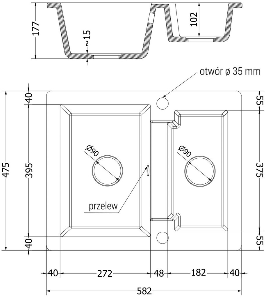 Granitiitti keittiöallas Mexen Carlos hanalla ja vesilukolla, Metallic black/Silver/Chrome hinta ja tiedot | Keittiöaltaat | hobbyhall.fi