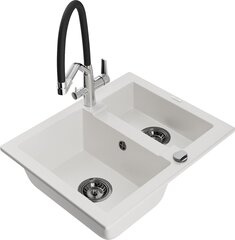 Granitiitti keittiöallas Mexen Carlos hanalla ja vesilukolla, White/Black/Chrome hinta ja tiedot | Keittiöaltaat | hobbyhall.fi