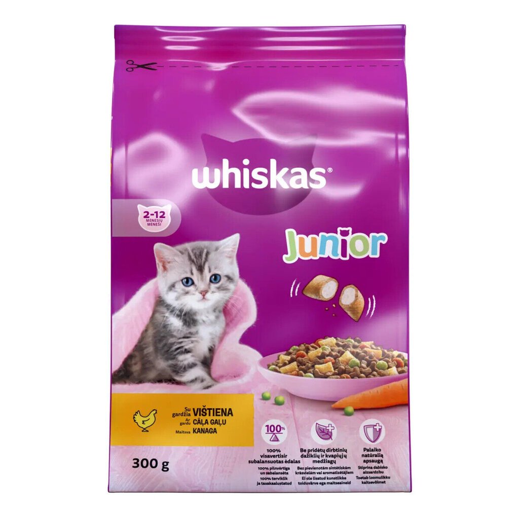 Whiskas Junior kissanruoka, kana, 300 g x 7 kpl hinta ja tiedot | Kissan kuivaruoka | hobbyhall.fi