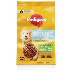 Pedigree Junior kuivaruoka koirille, siipikarjalla ja vihanneksilla, 500 g x 6 kpl hinta ja tiedot | Koiran kuivaruoka | hobbyhall.fi