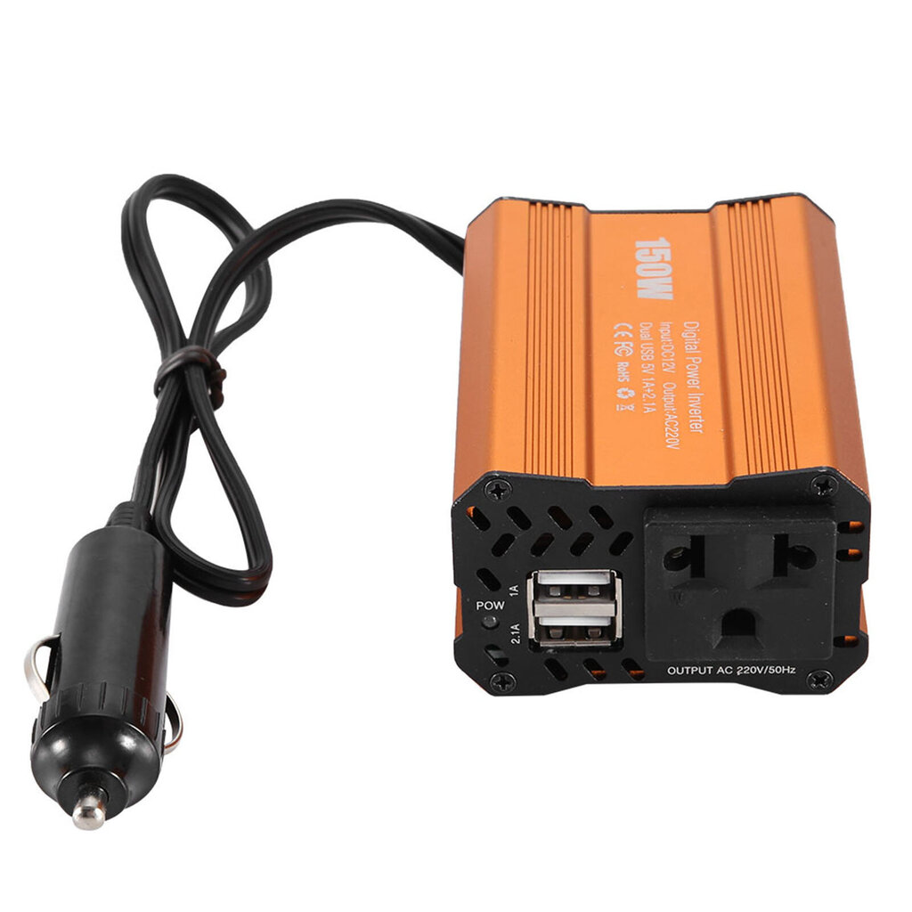 150 W:n auton invertterimuunnin DC 12 V:sta AC-sovittimeen kaksois-USB-latausportti hinta ja tiedot | Muuntimet ja invertterit | hobbyhall.fi