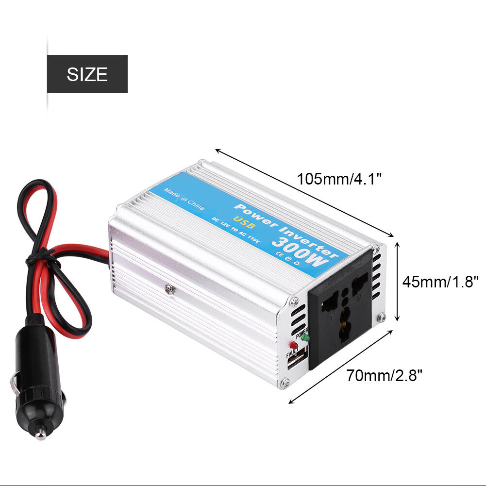 300 W DC 12V AC 110V AC AC 110V Auto Power Inverter Muunnin USB-laturisovitin hinta ja tiedot | Muuntimet ja invertterit | hobbyhall.fi