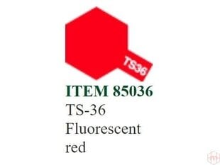 Spray maali Tamiya TS-36 Fluorescent red, 100 ml hinta ja tiedot | Taide- ja askartelutarvikkeet | hobbyhall.fi