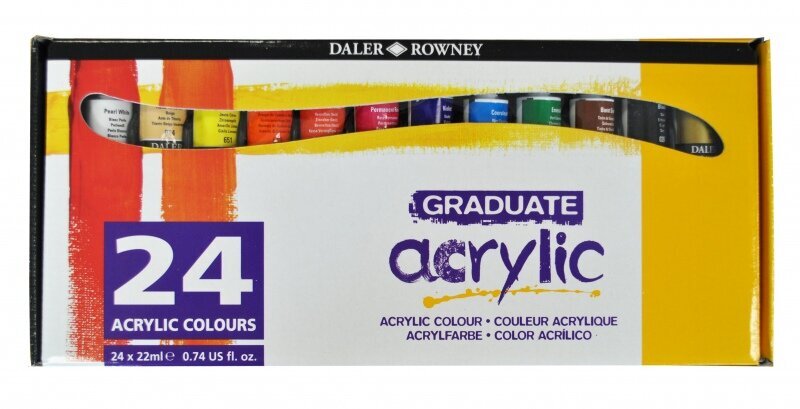 Akryylimaalisarja "Graduate" Daler Rowney, 24 väriä, kukin 22 ml. hinta ja tiedot | Taide- ja askartelutarvikkeet | hobbyhall.fi