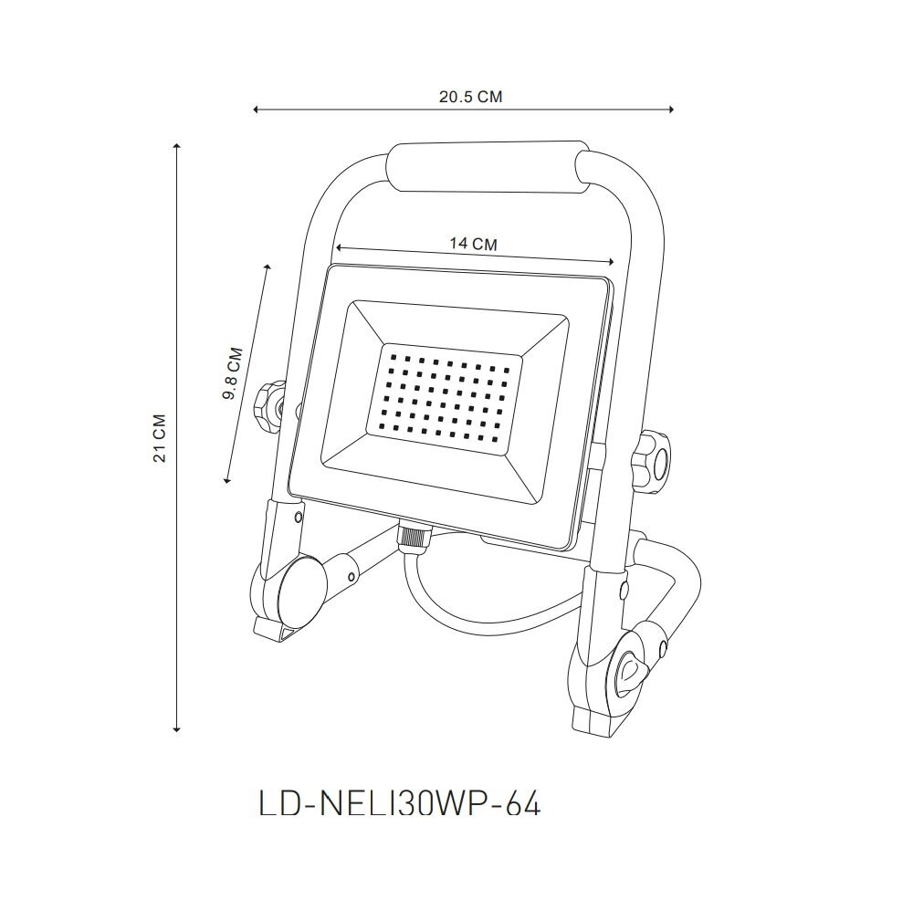 Kannettava LED-kohdevalo NELI, 30 W, 4500 lm, 6400 K, IP65, musta hinta ja tiedot | Puutarha- ja ulkovalot | hobbyhall.fi