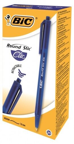 Kuulakärkikynä Bic Round Stic Clic 1,0 mm, sininen, 20 kpl. 379640 hinta ja tiedot | Kirjoitusvälineet | hobbyhall.fi