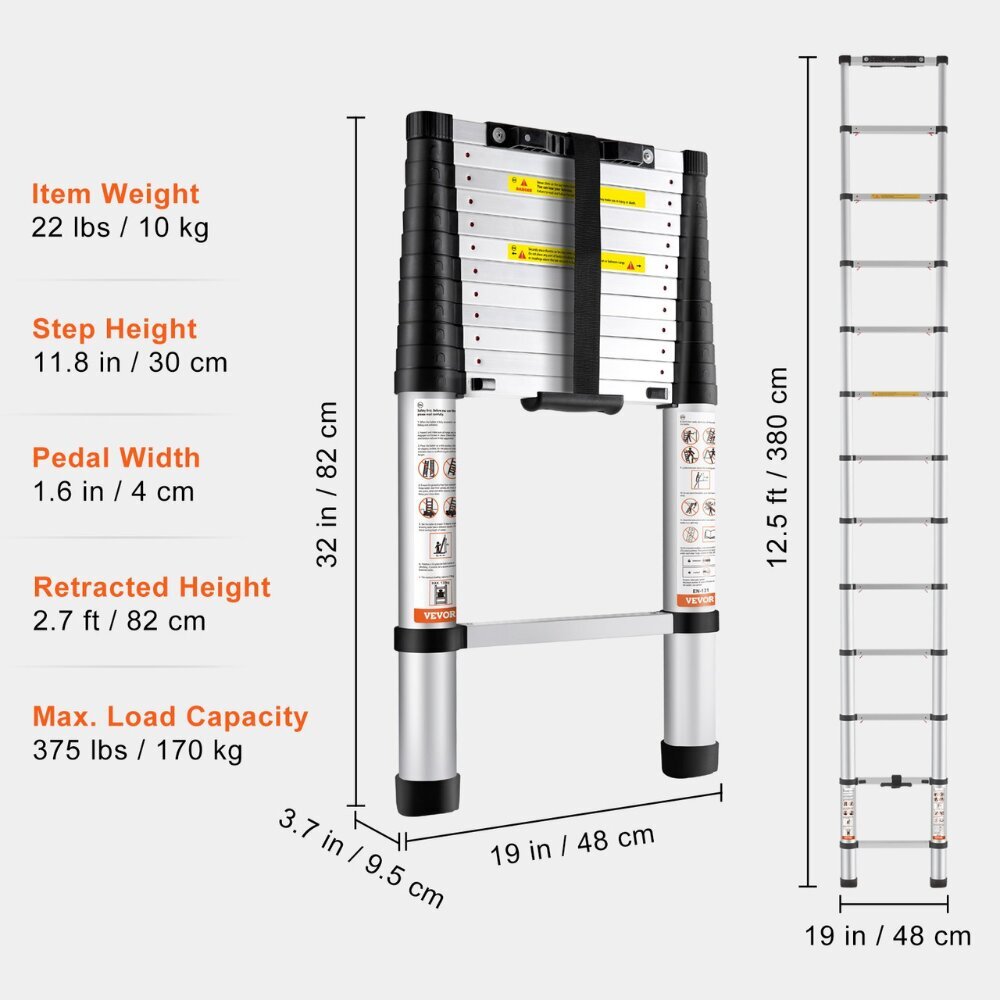 Teleskooppitikkaat Vevor, 380 cm, 170 kg hinta ja tiedot | Tikkaat | hobbyhall.fi