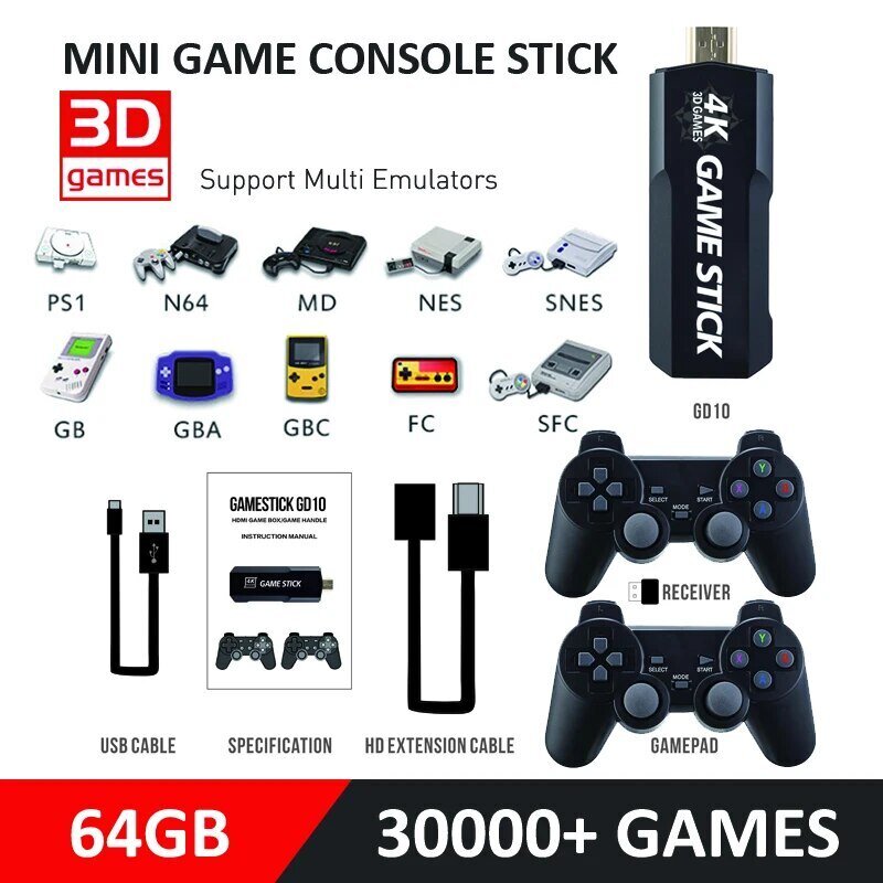 4K Ultra Video Game Console for PS1/SEGA/SNES/MAME Retro TV -pelikonsoli 64GB 10000 Games Video Game Stick M8/X2 hinta ja tiedot | Pelikonsolit | hobbyhall.fi