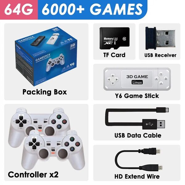 Y6 4k Retro Video Game Console 2.4G Langaton Game TV Stick 64/128G 10000+ Game HD Emuelec4.3 Kannettava videopelitikku GBA:lle