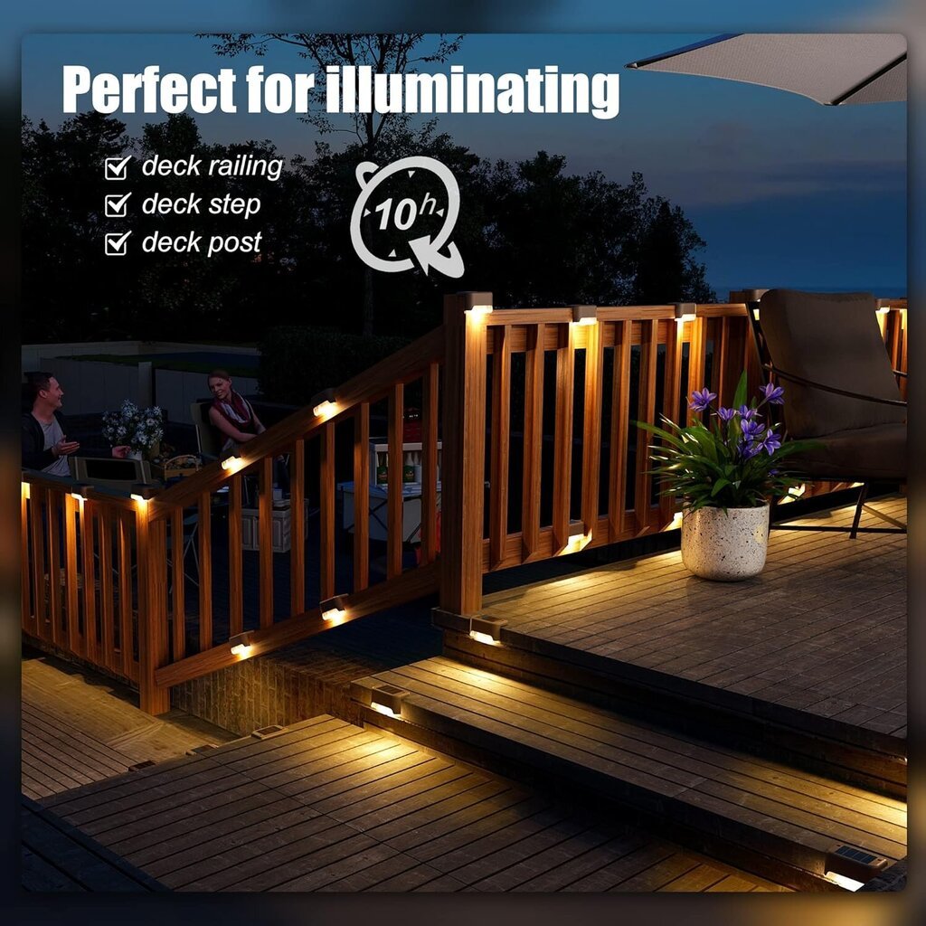 Solar Deck Lights Outdoor 10 Pack, lämmin valkoinen hinta ja tiedot | Puutarha- ja ulkovalot | hobbyhall.fi