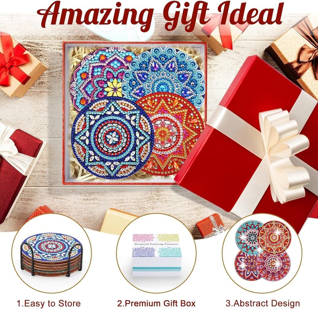 Mandala Diamond Painting Coaster DIY Setti jalustalla, värikäs hinta ja tiedot | Lasit, mukit ja kannut | hobbyhall.fi