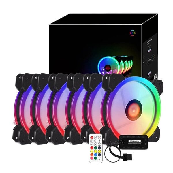 RGB PC-tuuletin 12V 6-nastainen 12cm jäähdytystuuletin ohjaimella tietokoneen äänettömälle pelikotelolle