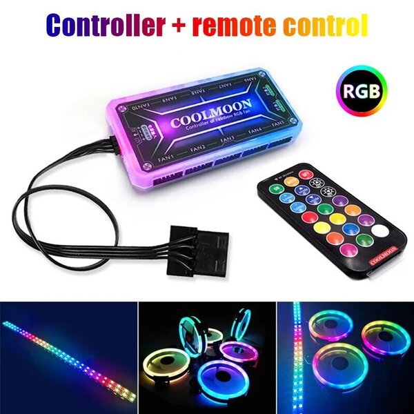 RGB PC-tuuletin 12V 6-nastainen 12cm jäähdytystuuletin ohjaimella tietokoneen äänettömälle pelikotelolle