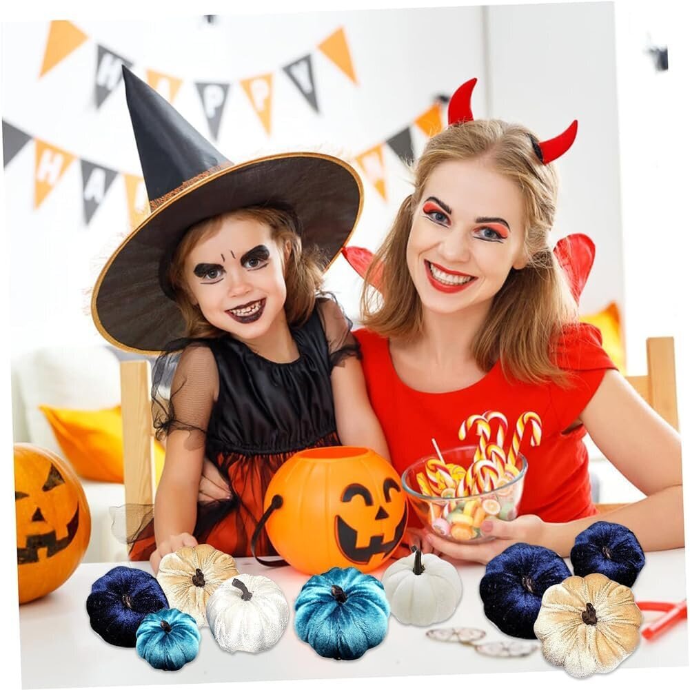 ZOOMPIL Samettinen Halloween kurpitsasetti 10 kpl Sininen hinta ja tiedot | Juhlakoristeet | hobbyhall.fi