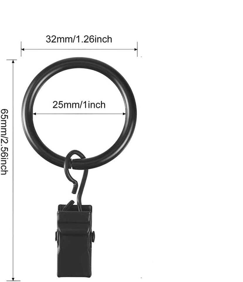 Bosdontek Verhokiekkosarja kiinnikkeillä Musta 40 kpl 35 mm 35 mm hinta ja tiedot | Verhot | hobbyhall.fi