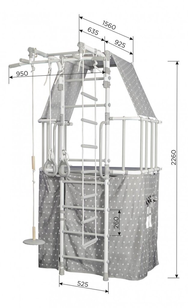 Urheiluväline (voimisteluseinä) Sanro L Pastel poikkitangolla ja teltalla, valkoinen-harmaa, 226 x 115 cm hinta ja tiedot | Puolapuut ja voimisteluseinät | hobbyhall.fi