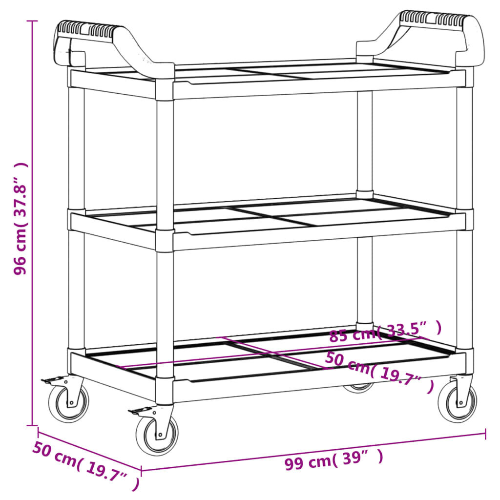 Vaunu, 3-kerroksinen, musta, 99x50x96cm, alumiini hinta ja tiedot | Ruokapöydät | hobbyhall.fi