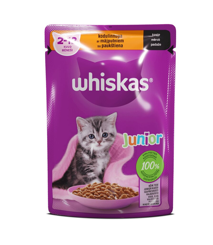 Whiskas Junior, siipikarja, 85 g x 28 kpl hinta ja tiedot | Kissanruoka | hobbyhall.fi