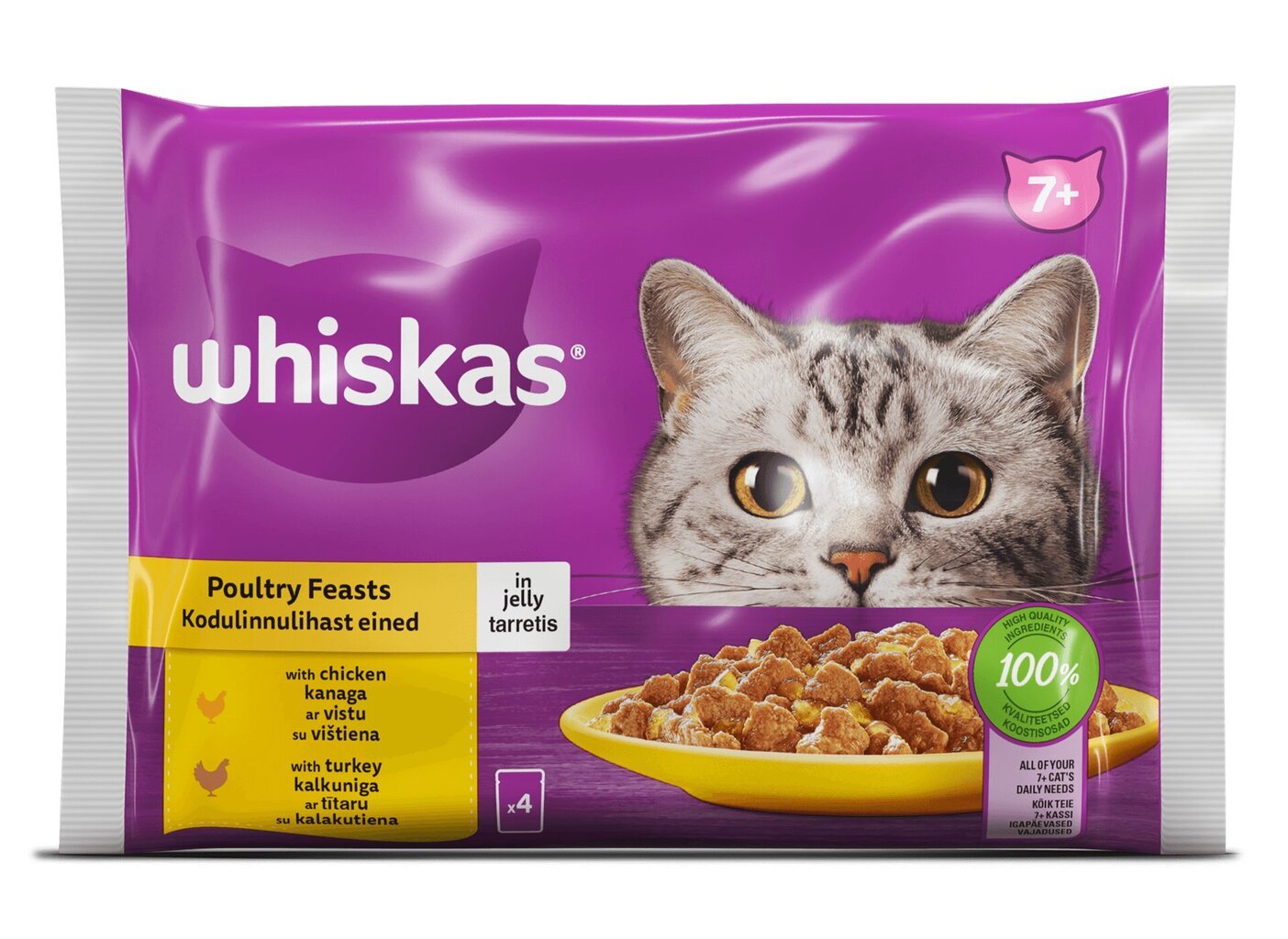 Whiskas vanhemmille kissoille, siipikarjalla, 4 x 85 g x 13 kpl. hinta ja tiedot | Kissanruoka | hobbyhall.fi