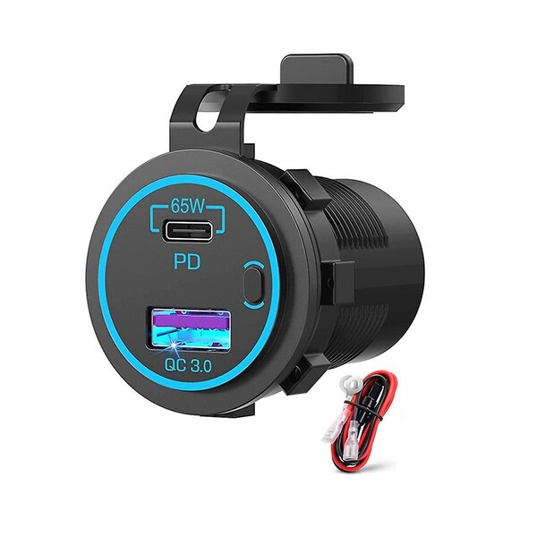 65 W PD 12 V USB-liitäntä kannettavalle tietokoneelle USB C -autolaturipistoke Moniporttiliitäntä Vedenpitävä adapteri autovenekuorma-autolle