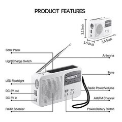 Hätäradio aurinkoenergialla ja käsikammalla, itsesähköinen, akku USB-lataus Fm/am radio LED taskulamppu puhelimen laturi hinta ja tiedot | Kelloradiot ja herätyskellot | hobbyhall.fi