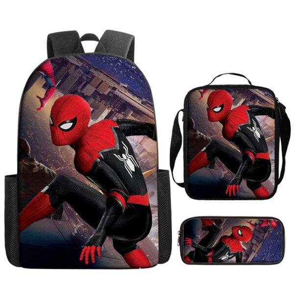 Spider-Man Ryggsäck Ryggsäck Skolväska Case Lunchväska i tre set