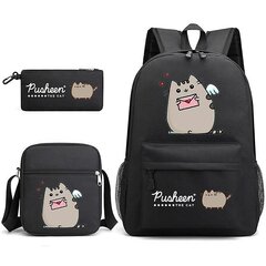 Pusheen Fat Kitty -kolmiosainen koululaukku rento poikien ja tyttöjen opiskelijareppu, painatus suurikokoinen ulkoreppu (musta) hinta ja tiedot | Koulureput ja -laukut | hobbyhall.fi