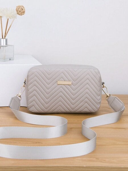 Mini Chevron & Metal Detail Neliömäinen Laukku Mini Muoti Tikattu Crossbody Laukku, Trendikäs PU Olkalaukku, Naisten Casual Käsilaukku & Puhelin Kukkaro