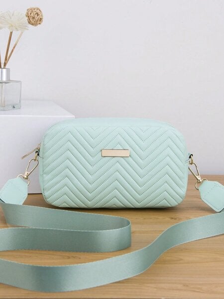 Mini Chevron & Metal Detail Neliömäinen Laukku Mini Muoti Tikattu Crossbody Laukku, Trendikäs PU Olkalaukku, Naisten Casual Käsilaukku & Puhelin Kukkaro